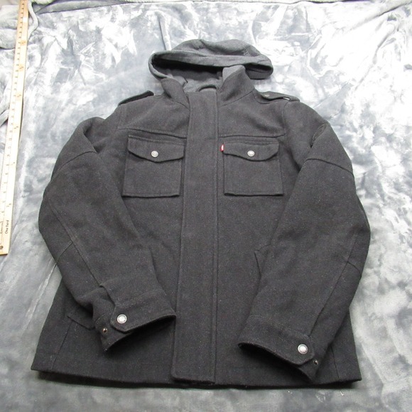 Levi Wool Jacket Mens Small Gray‎ Blend Hooded Utility Trucker Insulated Quilted